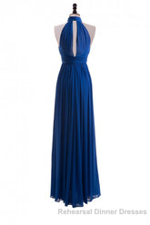 Royal Blue Chiffon Halter Keyhole Long Semi Formal Prom Dress